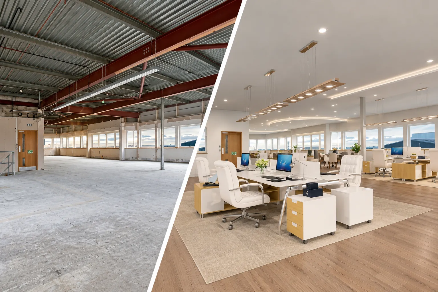Transformation de bureaux, avant et après
