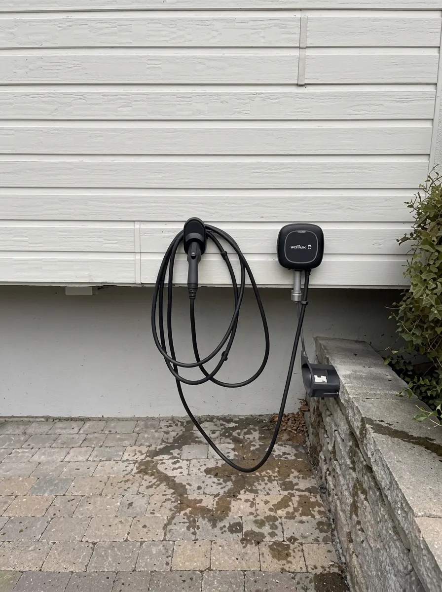 Borne murale Wallbox installée dans un garage
